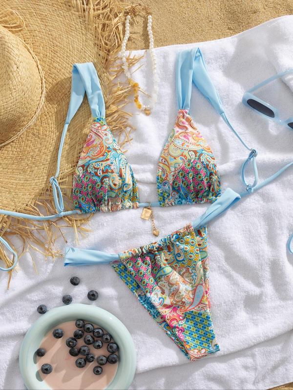 Paisley Print Triangle Bikini Set