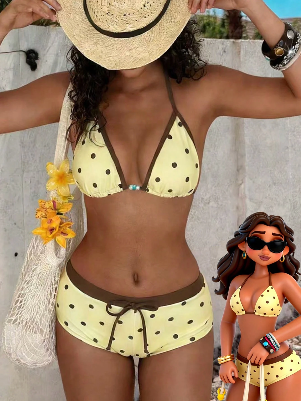 Triangle Top & Boy Shorts Bikini - dotty