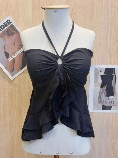Vaya Butterfly Ruffle Halter Crop Top