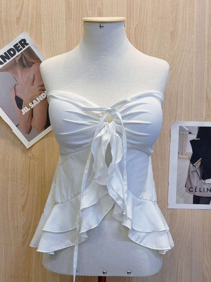 Vaya Butterfly Ruffle Halter Crop Top