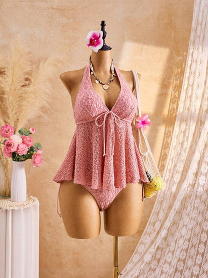Lace Halter Bikini Set