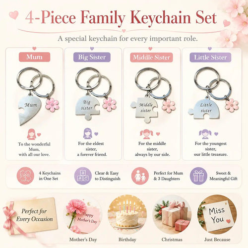 Mother Daughter Keychain for 4