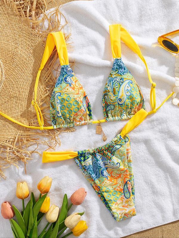 Paisley Print Triangle Bikini Set