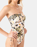 Tropical Bandeau Adjustable Side One Piece Swimsuit