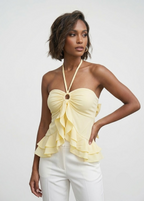 Vaya Butterfly Ruffle Halter Crop Top