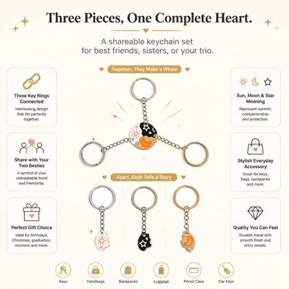 Celestial Trio — Star, Moon & Sun Keychain Set