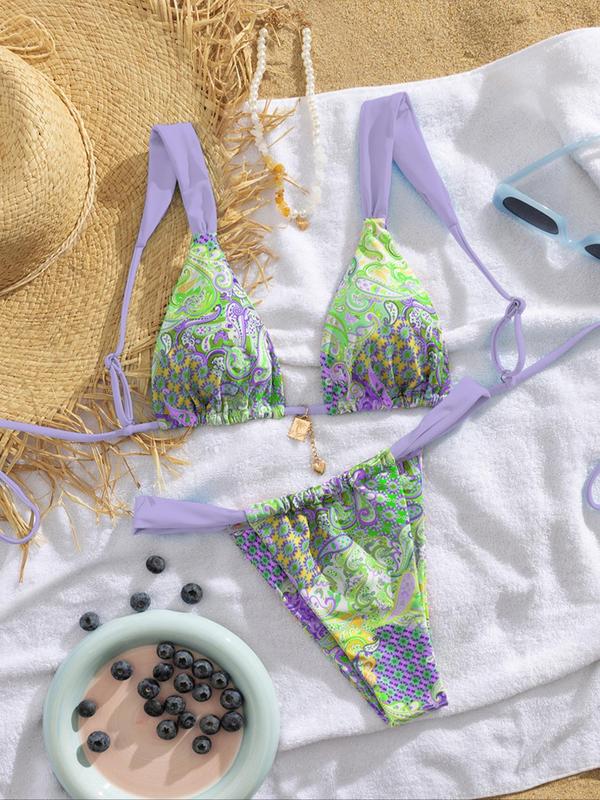Paisley Print Triangle Bikini Set