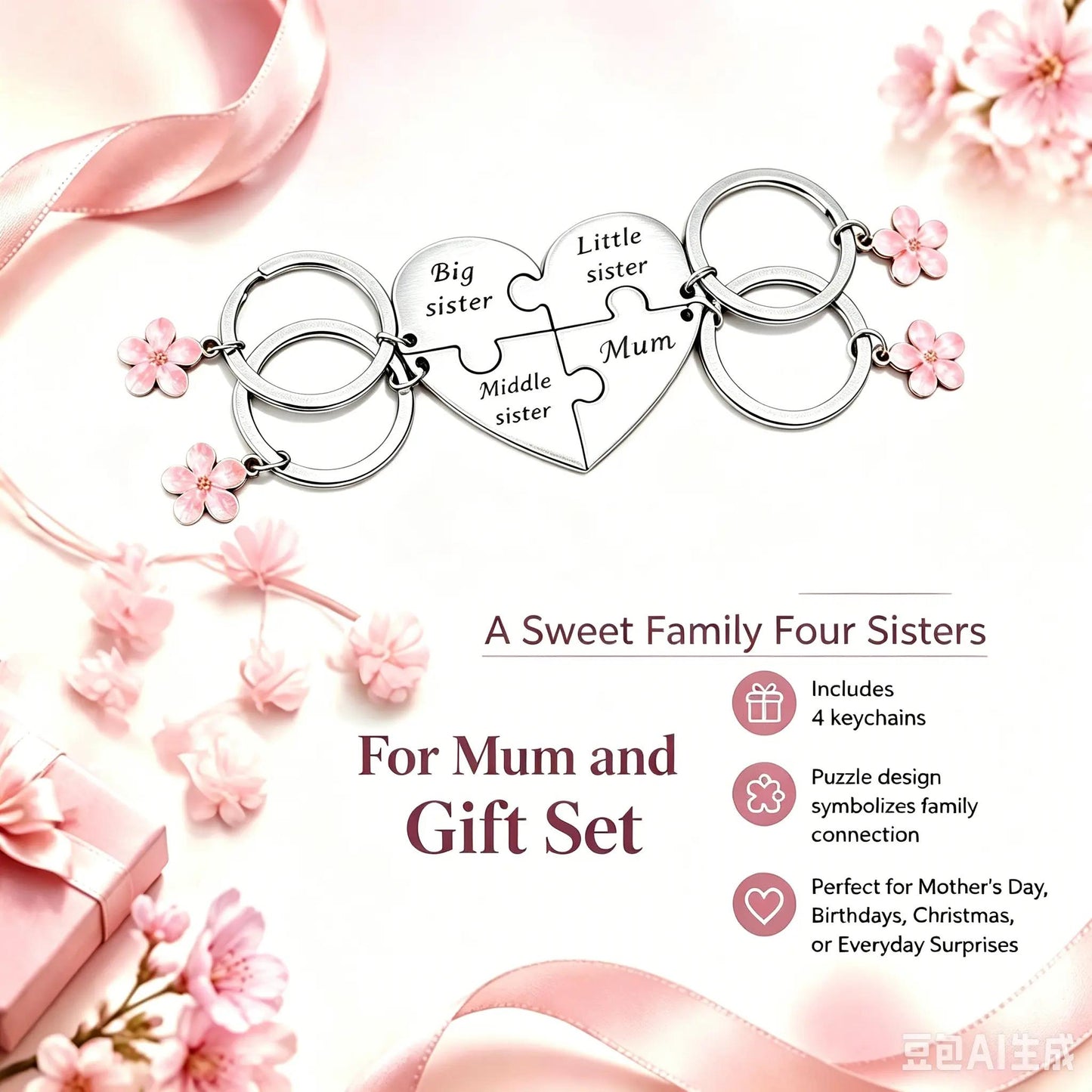 Mother Daughter Keychain for 4