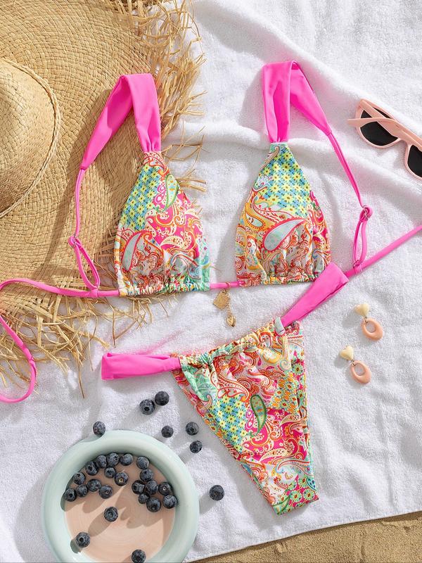 Paisley Print Triangle Bikini Set