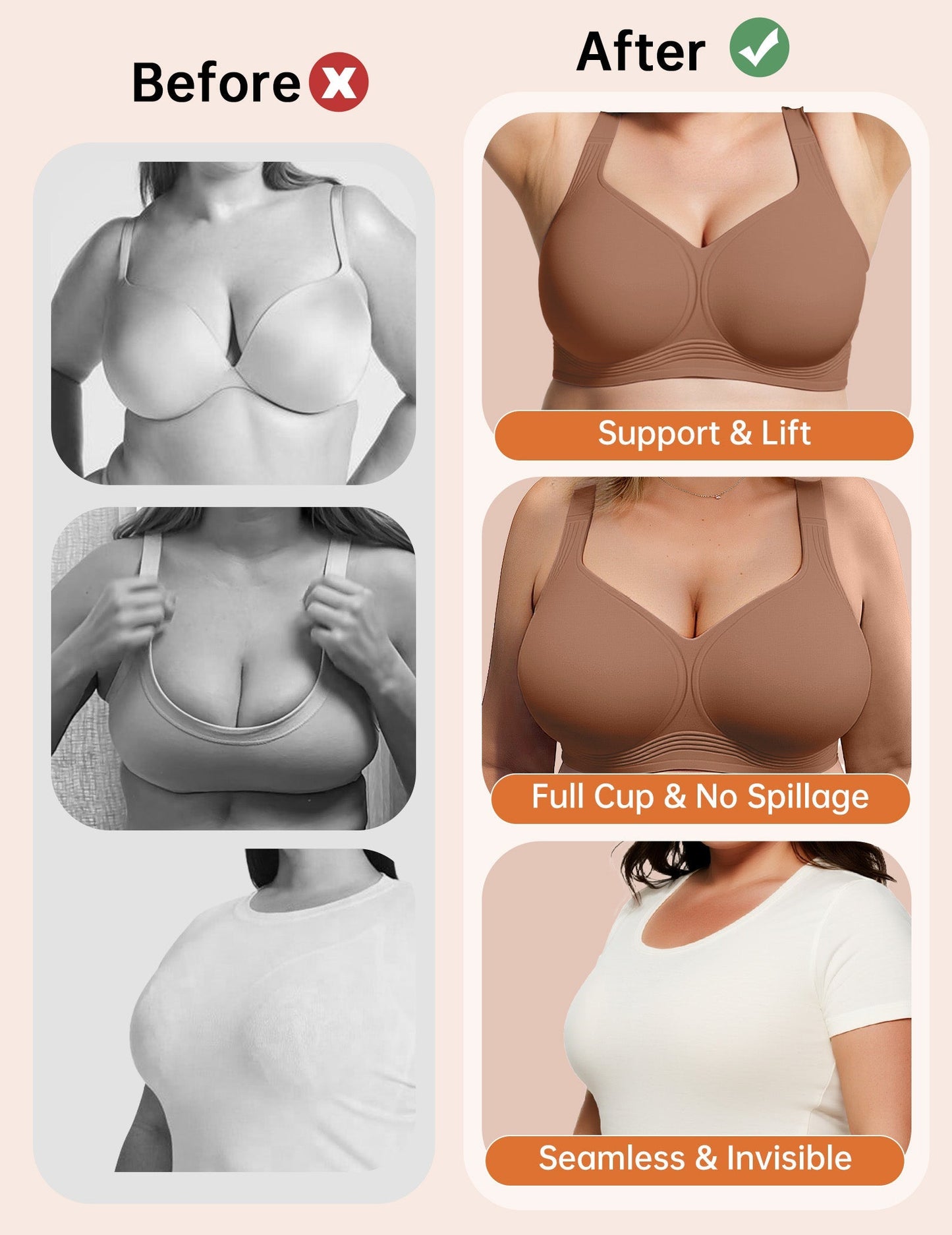 Classic T-Shirt Bra, Wireless Full Coverage for All Day Comfort
