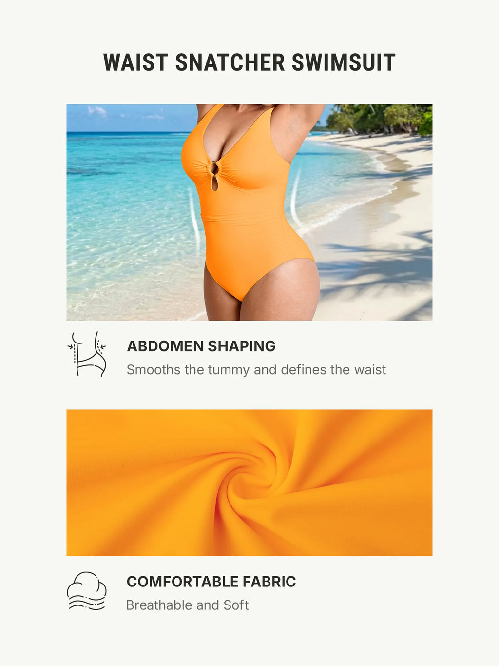 Feelingirl Deep V Metal Ring Ruched Sculpting Swimsuit