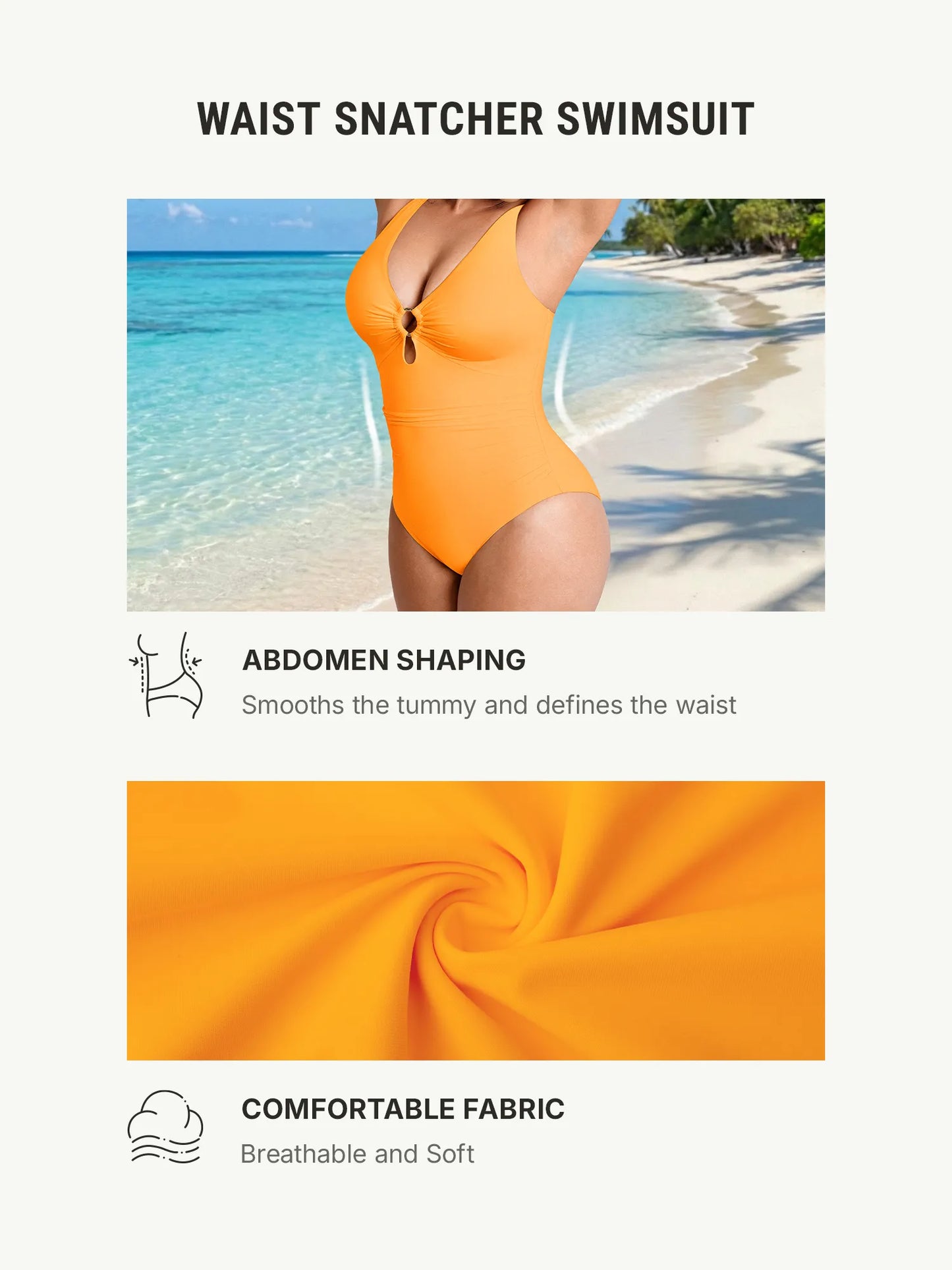 Feelingirl Deep V Metal Ring Ruched Sculpting Swimsuit