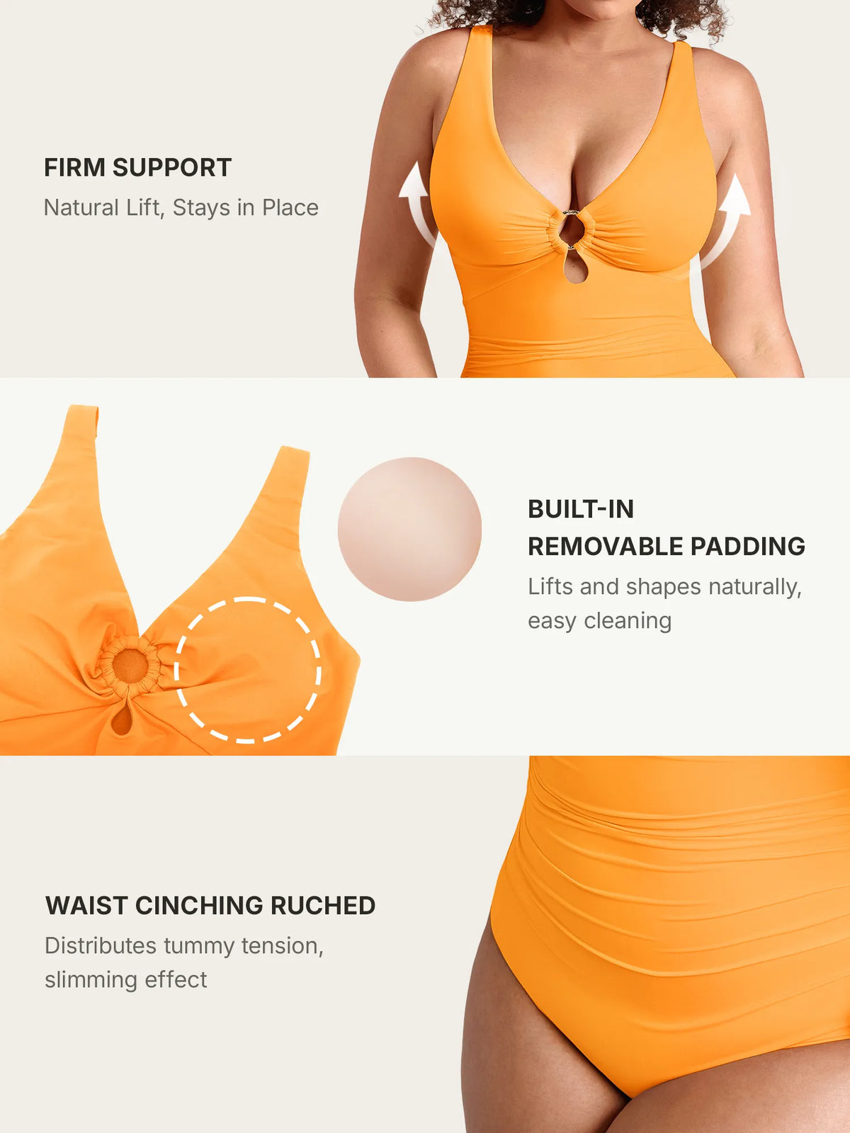 Feelingirl Deep V Metal Ring Ruched Sculpting Swimsuit