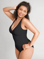Feelingirl Deep V Metal Ring Ruched Sculpting Swimsuit