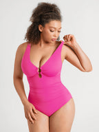 Feelingirl Deep V Metal Ring Ruched Sculpting Swimsuit