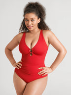 Feelingirl Deep V Metal Ring Ruched Sculpting Swimsuit