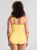 Feelingirl Deep V Metal Ring Ruched Sculpting Swimsuit