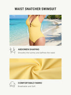 Feelingirl Deep V Metal Ring Ruched Sculpting Swimsuit