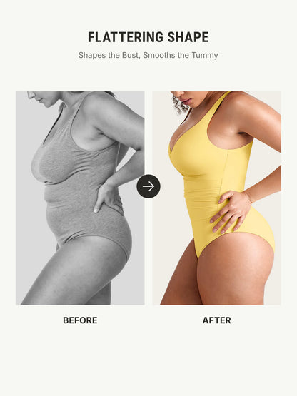 Feelingirl Deep V Metal Ring Ruched Sculpting Swimsuit