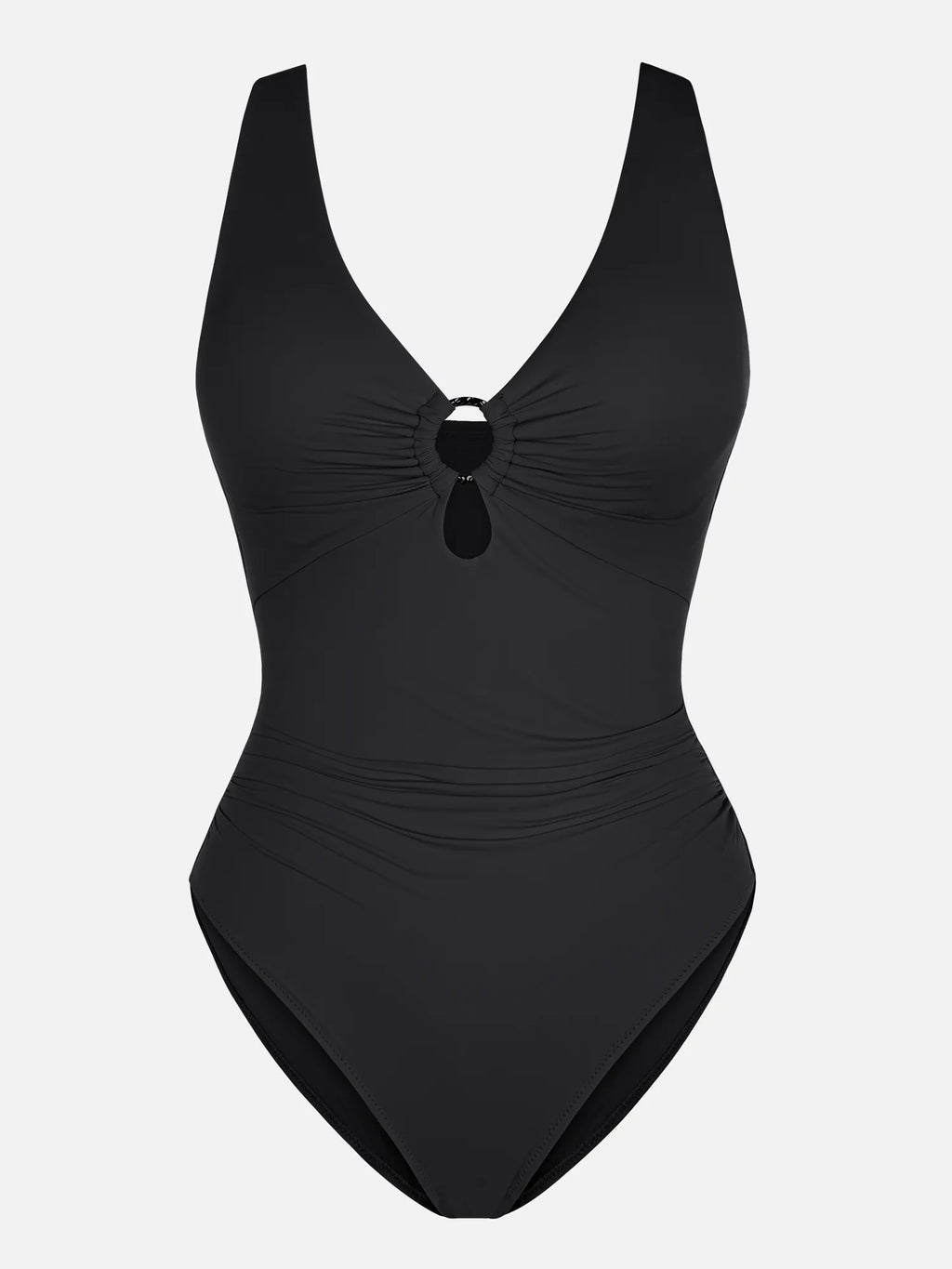 Feelingirl Deep V Metal Ring Ruched Sculpting Swimsuit