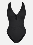 Feelingirl Deep V Metal Ring Ruched Sculpting Swimsuit