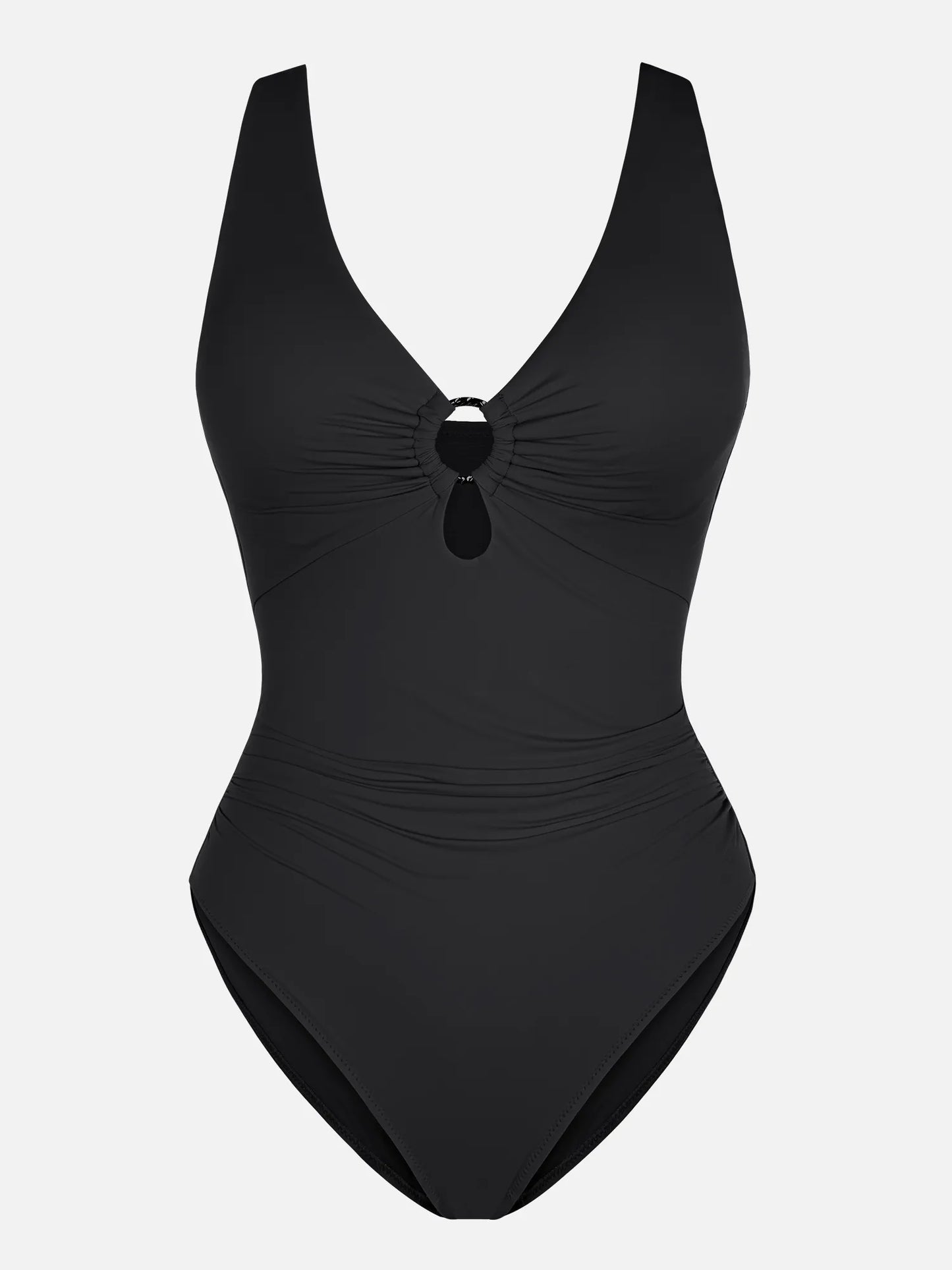 Feelingirl Deep V Metal Ring Ruched Sculpting Swimsuit