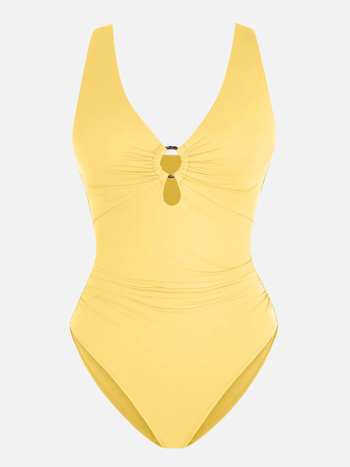 Feelingirl Deep V Metal Ring Ruched Sculpting Swimsuit
