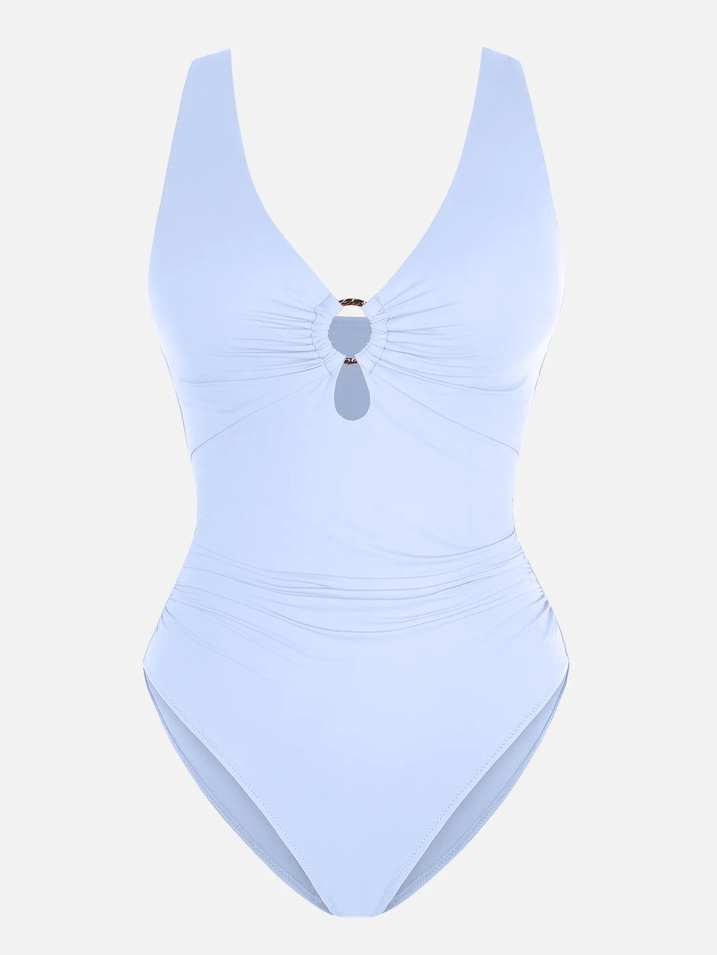 Feelingirl Deep V Metal Ring Ruched Sculpting Swimsuit