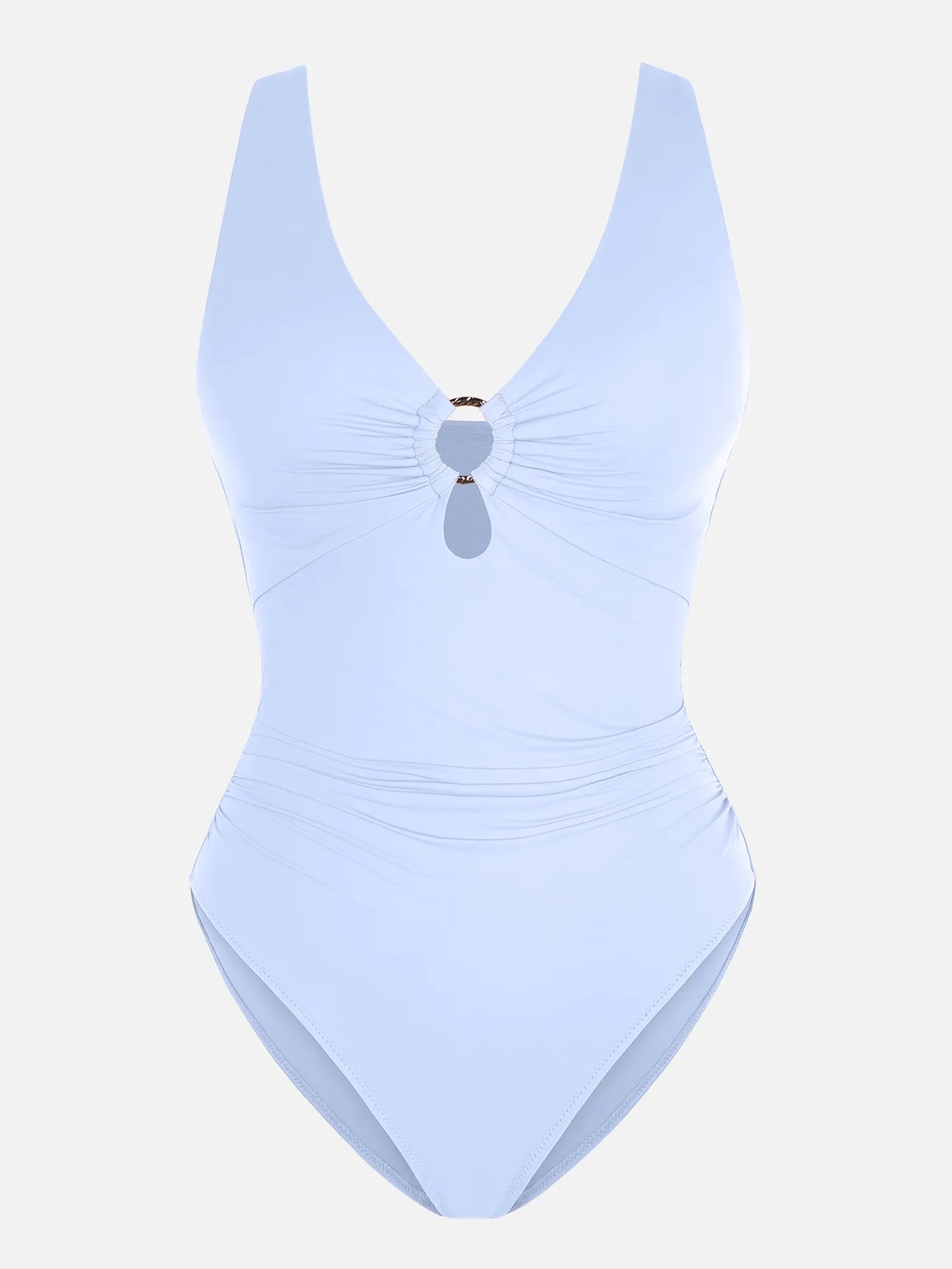 Feelingirl Deep V Metal Ring Ruched Sculpting Swimsuit