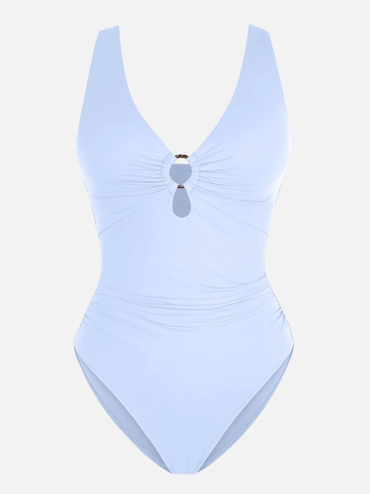 Feelingirl Deep V Metal Ring Ruched Sculpting Swimsuit