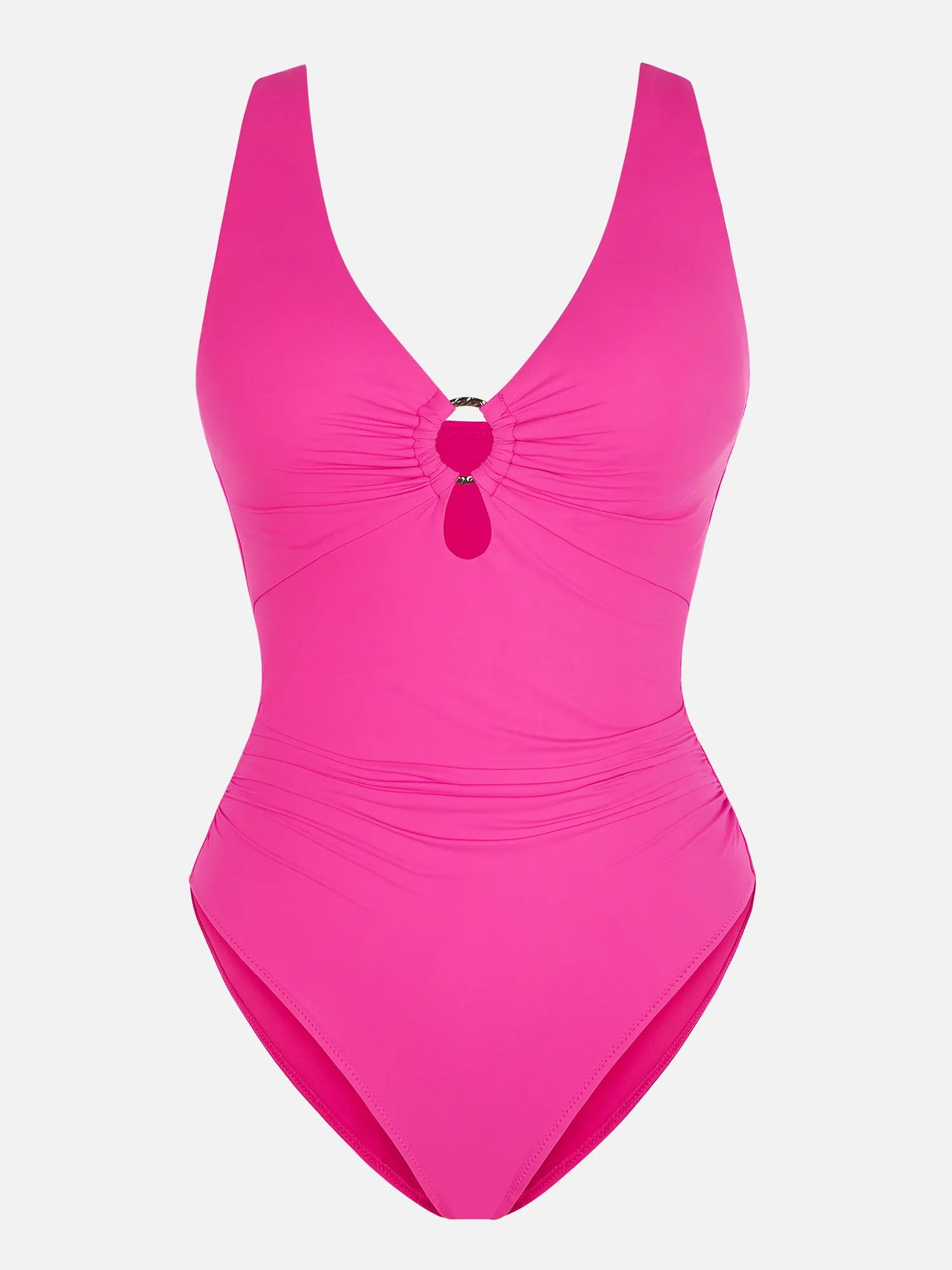 Feelingirl Deep V Metal Ring Ruched Sculpting Swimsuit