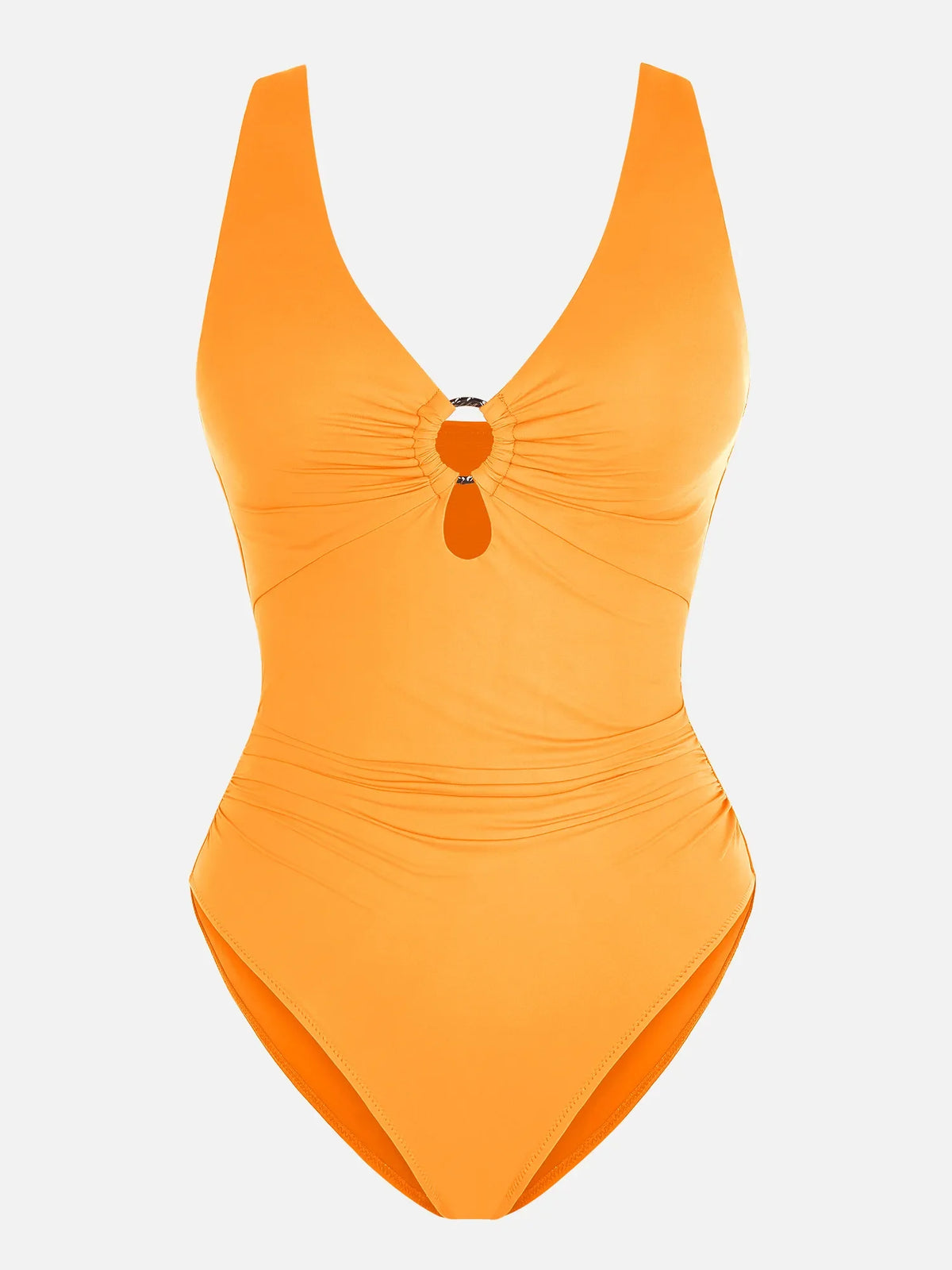 Feelingirl Deep V Metal Ring Ruched Sculpting Swimsuit