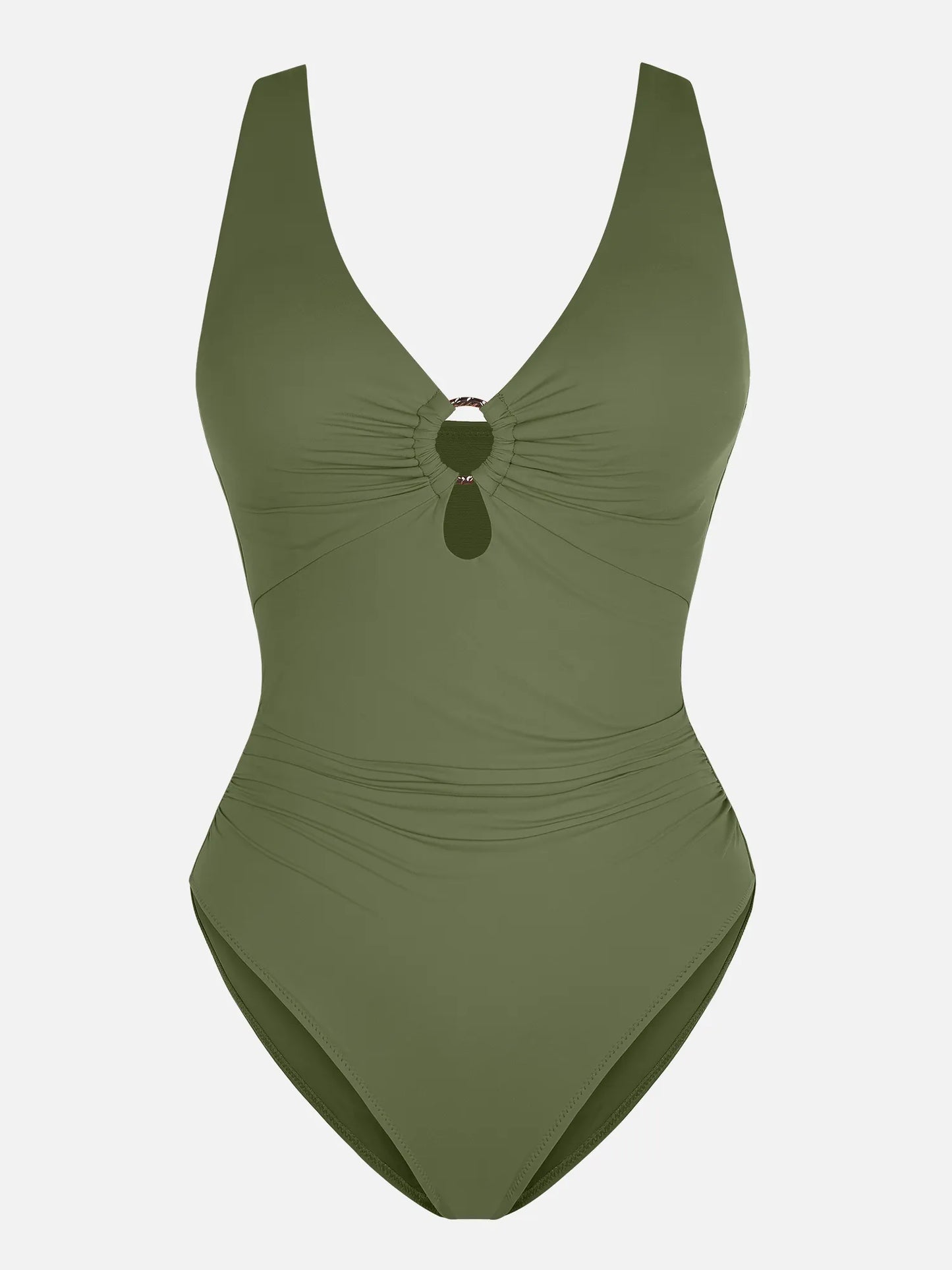 Feelingirl Deep V Metal Ring Ruched Sculpting Swimsuit