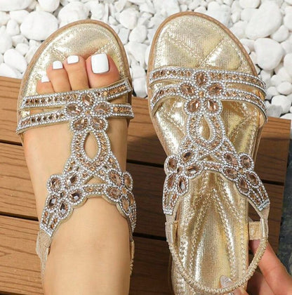 GemStride™ — Rhinestone Flat Sandals
