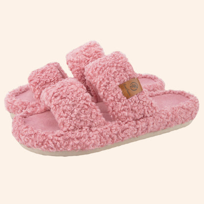 Fluffy Double-Strap Teddy Slippers