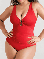 Feelingirl Deep V Metal Ring Ruched Sculpting Swimsuit