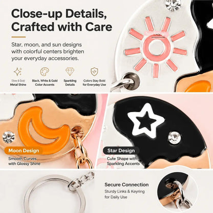 Celestial Trio — Star, Moon & Sun Keychain Set