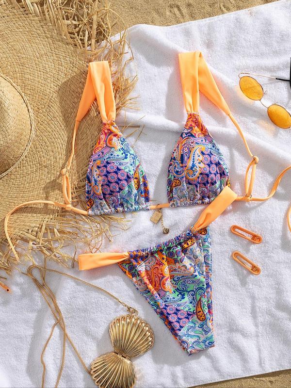Paisley Print Triangle Bikini Set