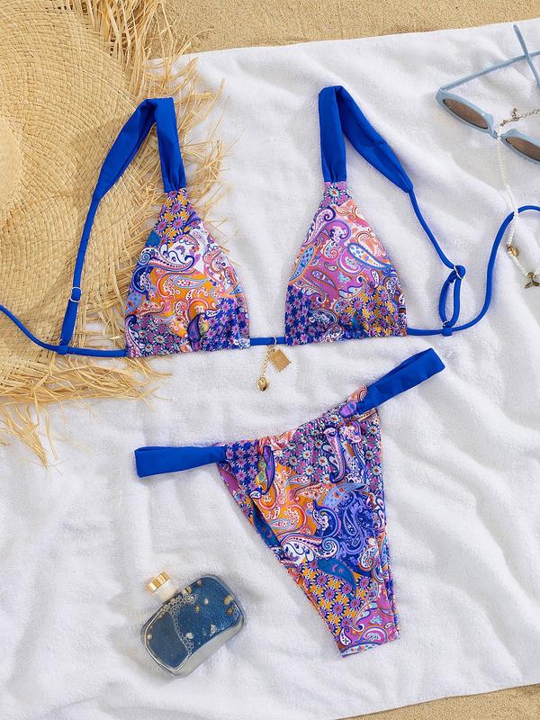 Paisley Print Triangle Bikini Set