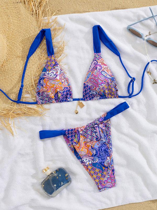 Paisley Print Triangle Bikini Set