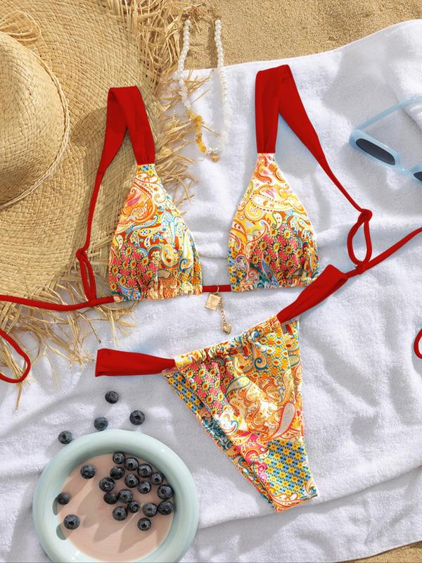 Paisley Print Triangle Bikini Set