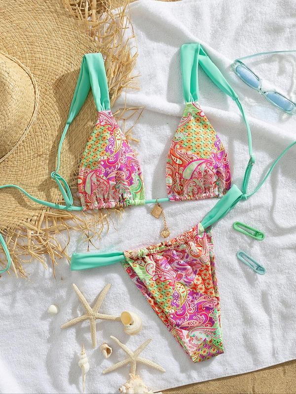 Paisley Print Triangle Bikini Set