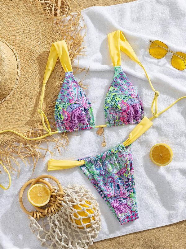 Paisley Print Triangle Bikini Set