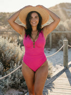 Feelingirl Deep V Metal Ring Ruched Sculpting Swimsuit
